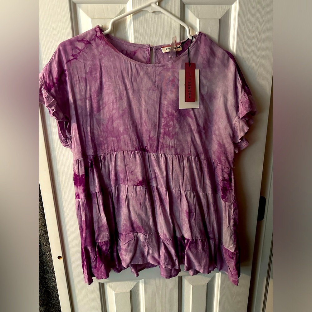 Andree by Unit Purple Tie Dye Babydoll Top Sz MED